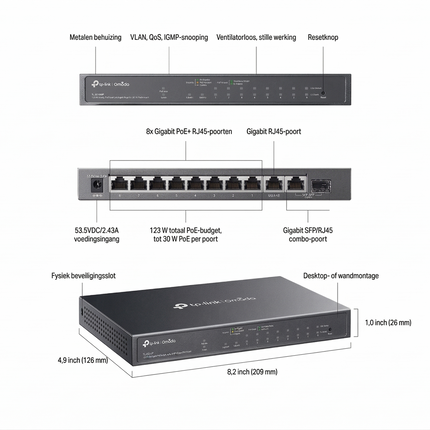 ES210GMP Omada 10-Poorts Gigabit Easy Managed Switch met 8-Poorts PoE+
