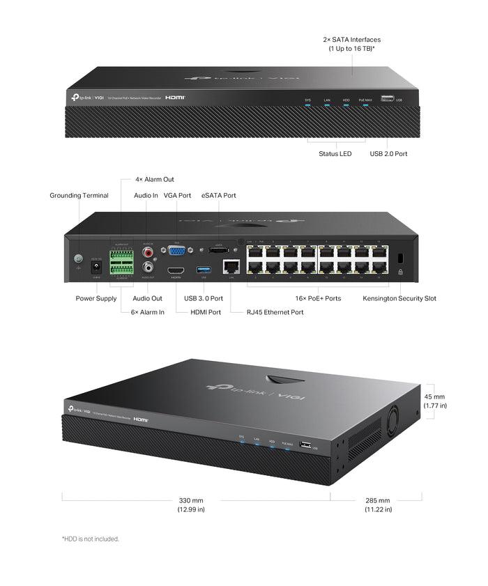 ip-camera.live Vigi NVR2016H 16 kanaals PoE NVR normaal gebruik 90 watt PoE